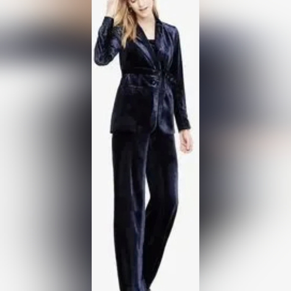 Gorgeous Ann Taylor Velvet Suit Blazer Pants Blue Classic Polished Blend 14,16 - Picture 2 of 14